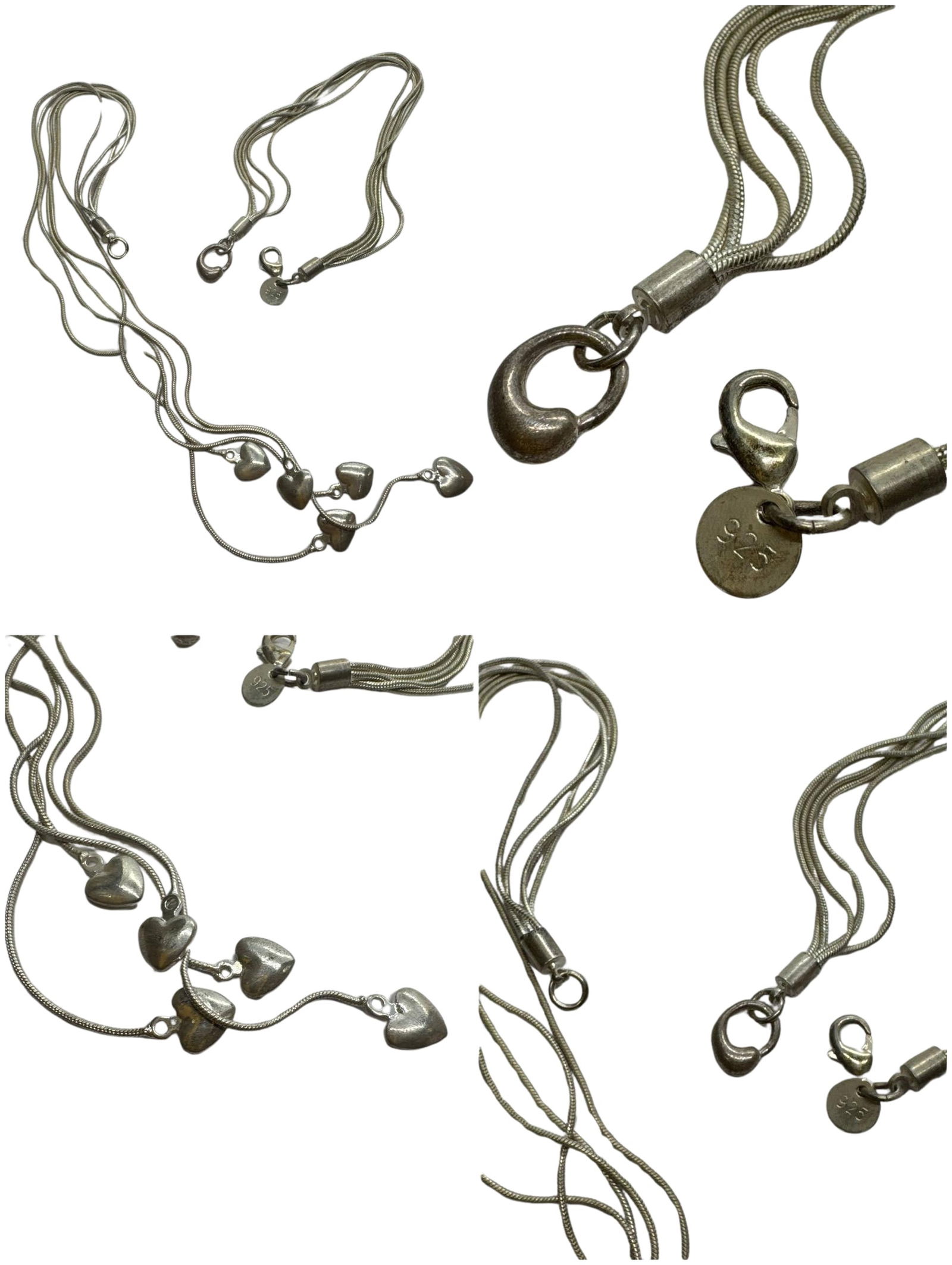 Custom 925 Sterling Silver Multi Strand Heart Charm Necklace 18 Inches (1 of 5)