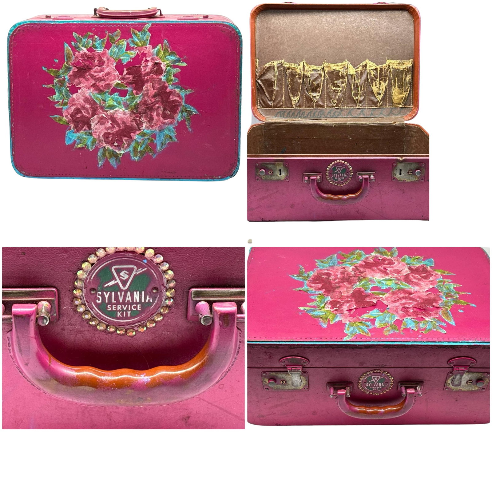 Sylvania Pink Floral Vintage Suitcase Travel Box 18 Inch: Sylvania Pink Floral Vintage Suitcase Travel Box 18 Inch embraces a delightful blend of retro charm and practical functionality, making it a distinctive collectible for lovers of vintage travel access