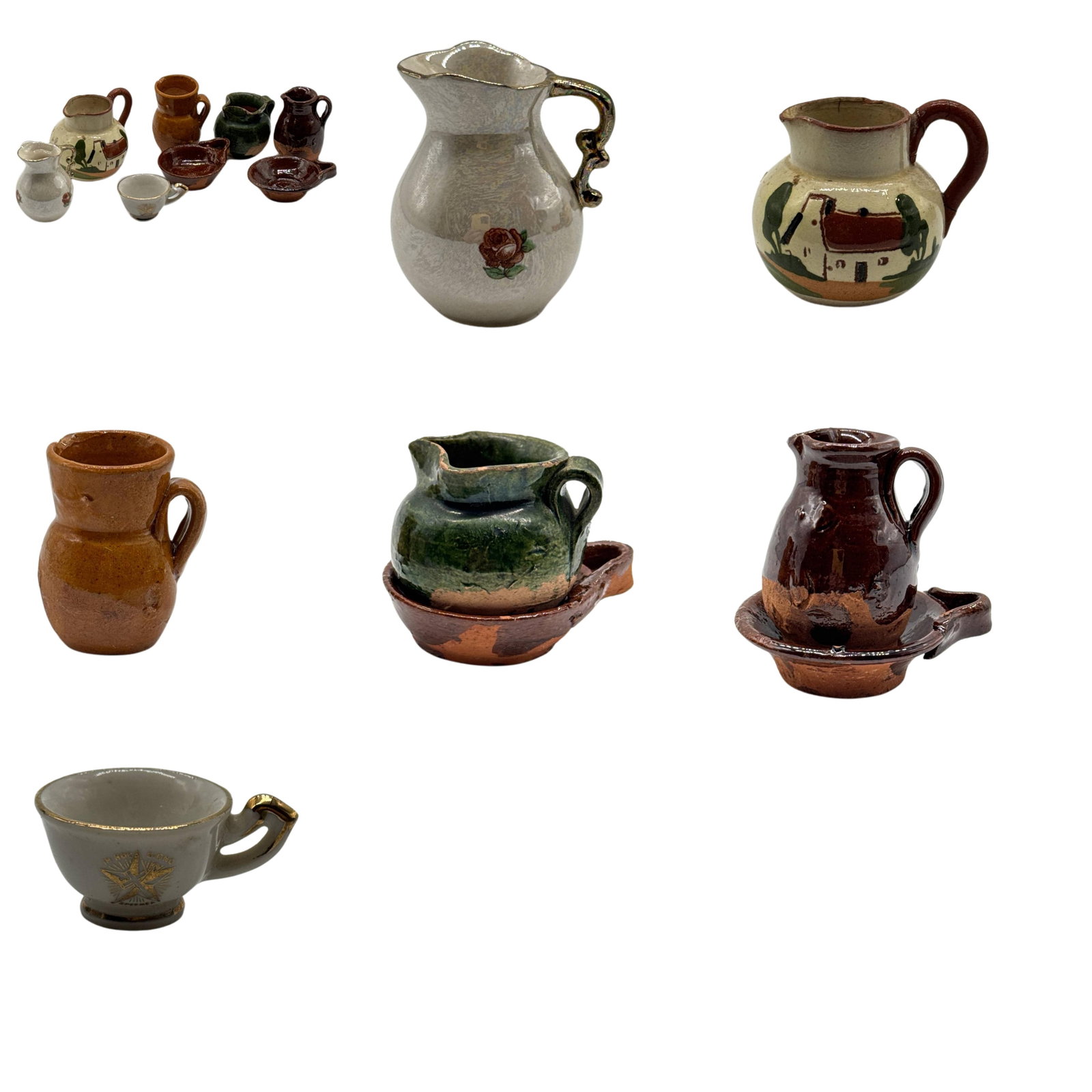 Vintage Unbranded Mini Ceramic Pitchers Cups Handpainted Set Collectible US 1 (1 of 8)