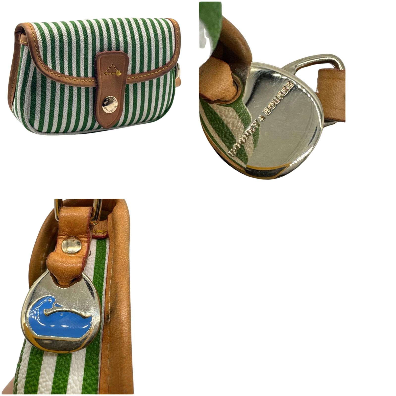 Dooney And Bourke Green White Striped Canvas Leather Shoulder Bag 5x7 In 10 oz (1 of 5)