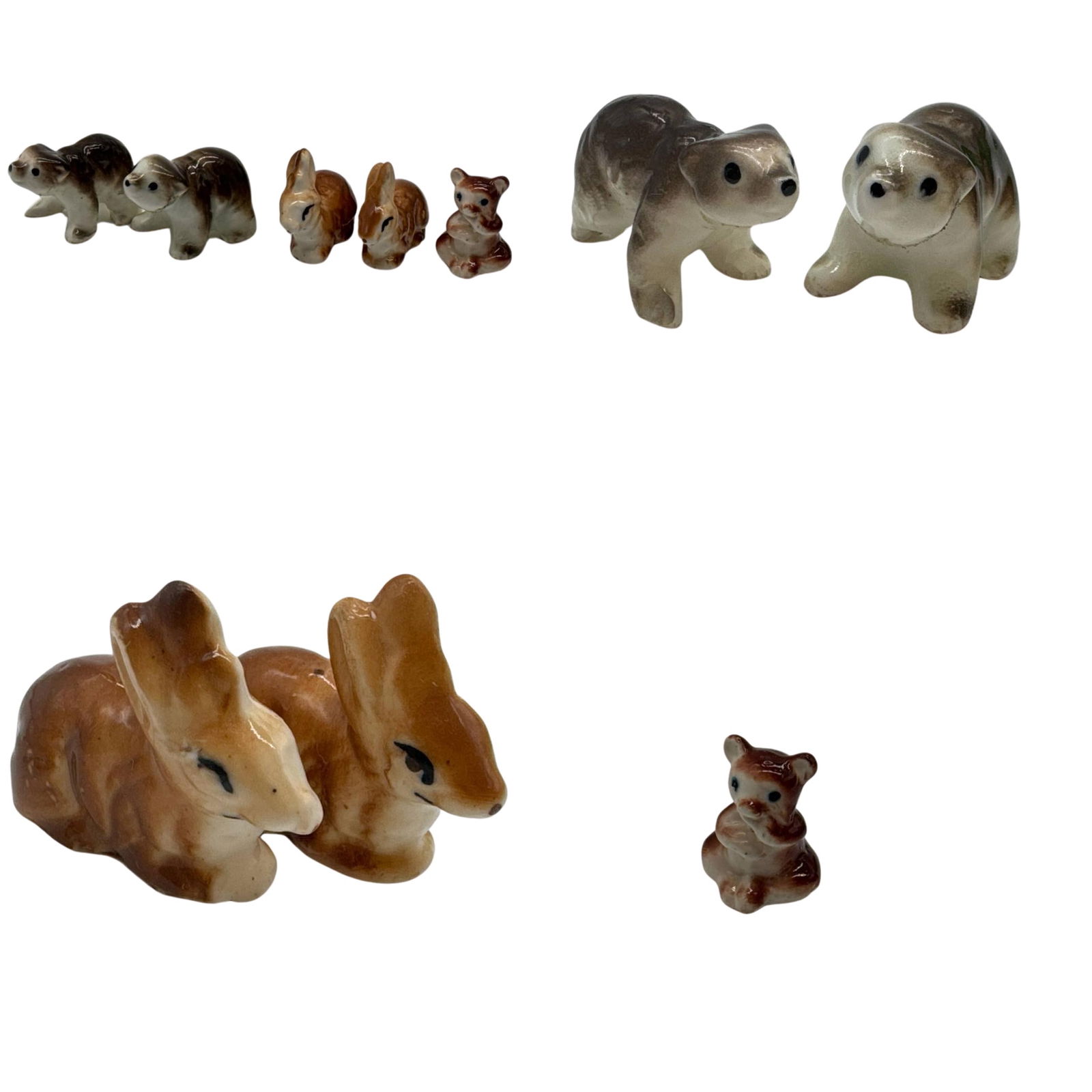 Vintage Miniature Porcelain Animal Figurines Set Rabbits And Bears 1 Inch (1 of 5)