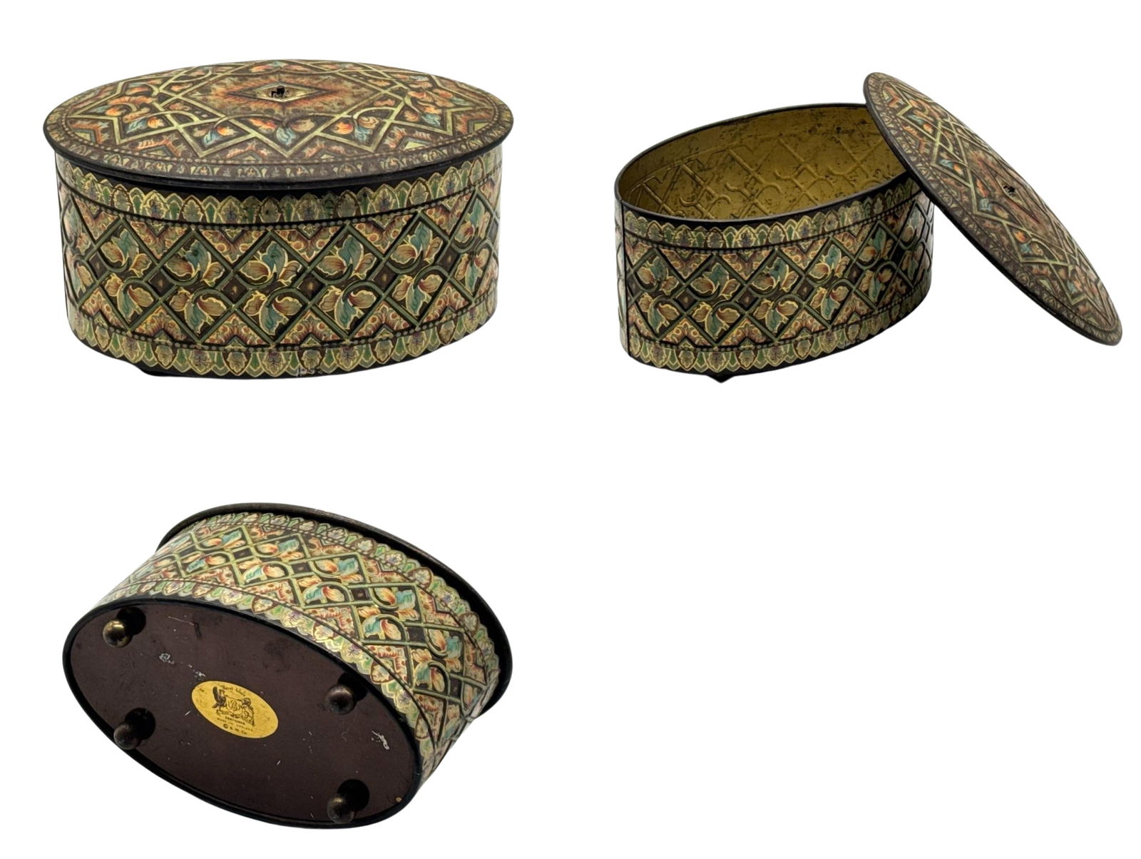 Baret Ware English Vintage Oval Decorative Tin Box Container Unique 3In (1 of 5)