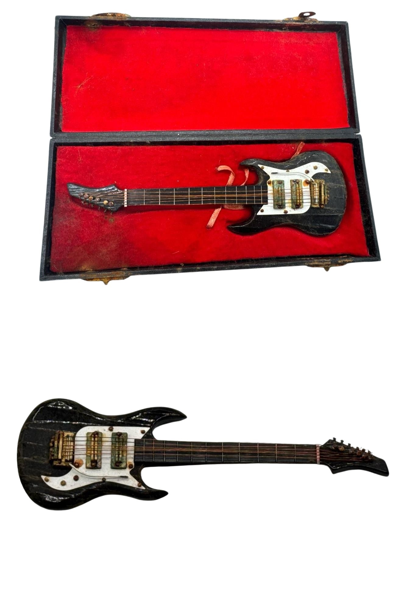 Vintage Handmade 7 Inch Mini Electric Guitar Ornament Ebony White (1 of 3)