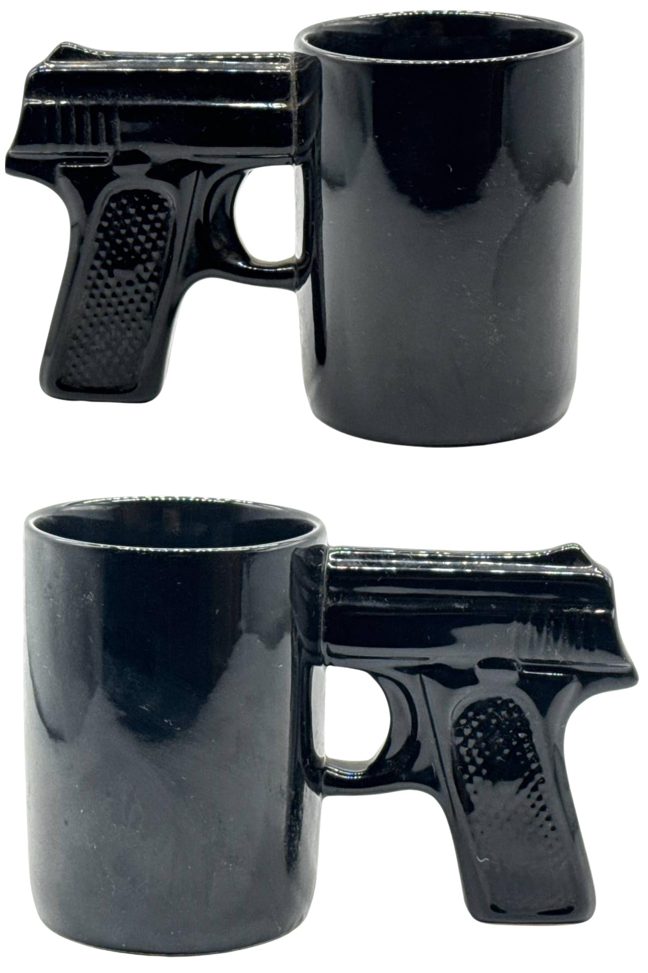 Novelty Black Gun Handle Mug 5 Inch Tall Ceramic Coffee Cup: Novelty black gun handle mug 5 inch tall coffee cup is an attentiongrabbing piece that combines function and style with a unique edgy design. Stand out in your kitchen or office and make a bold statem