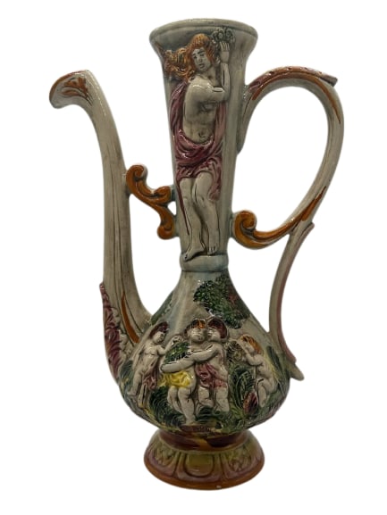 Capodimonte Italian Ceramic Vintage Renaissance Style Vase 16x10 in: The Capodimonte Italian Ceramic Vase is a stunning piece that exudes the elegance and artistry of the Renaissance era. Crafted with intricate detailing, this vintage vase features beautifully molded f