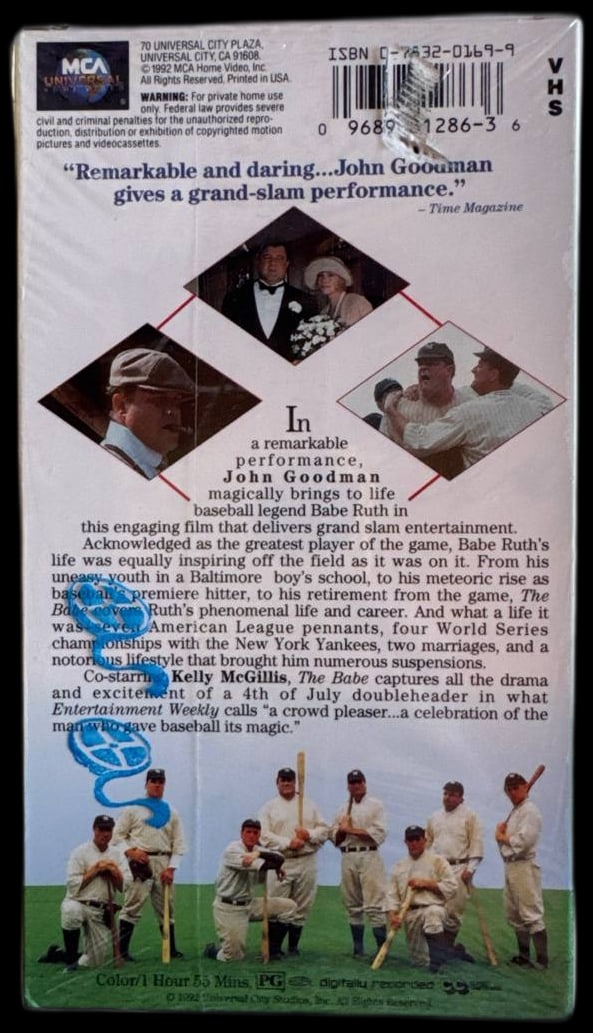 The Babe 1992 John Goodman VHS Drama Sealed Classic Baseball Movie: The Babe 1992 John Goodman VHS Drama Sealed Classic Baseball Movie is a timeless tribute to the legendary Babe Ruth. This factory-sealed VHS tape preserves an iconic portrayal of baseball’s most fam
