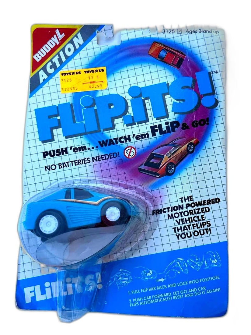 BUDDY L FLIPITS VINTAGE 1998 FRICTION MOTORIZED BLUE TOY CAR ACTION VEHICLE (1 of 4)