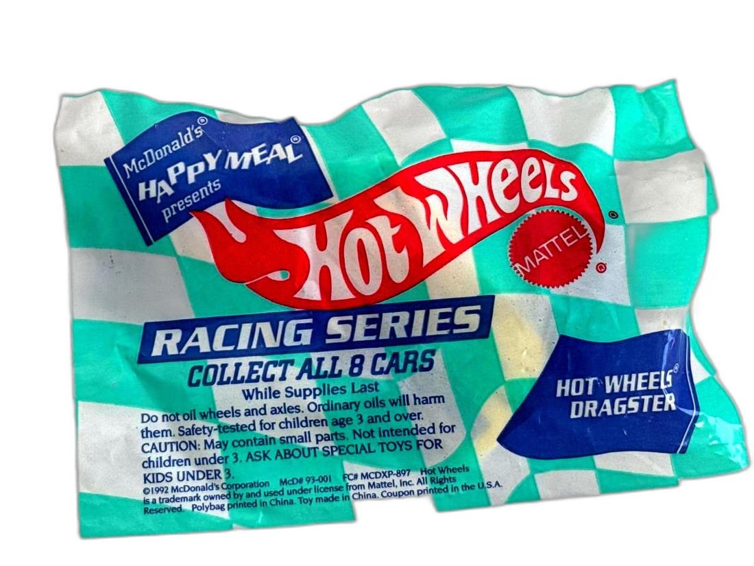 Hot Wheels Dragster 1992 Rare McDonalds Happy Meal Racing Series Car: Hot Wheels Dragster 1992 Rare McDonalds Happy Meal Racing Series Car is a truly iconic collectible for fans of vintage fast food toys and classic Mattel creations. This sealed polybag toy showcases th
