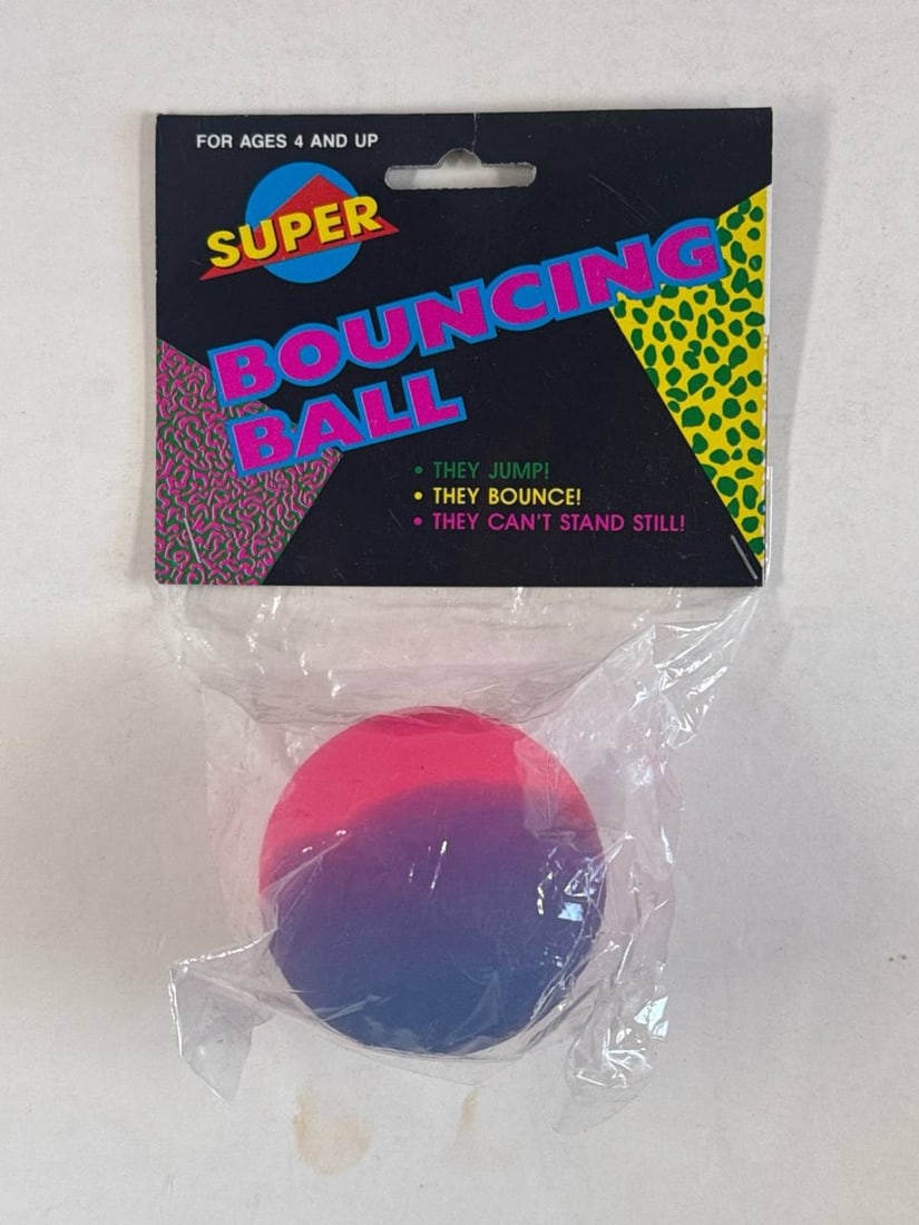 Vintage Pink Blue Super Bouncing Ball Toy Snappy Neon 2 Inch Unopened (1 of 2)