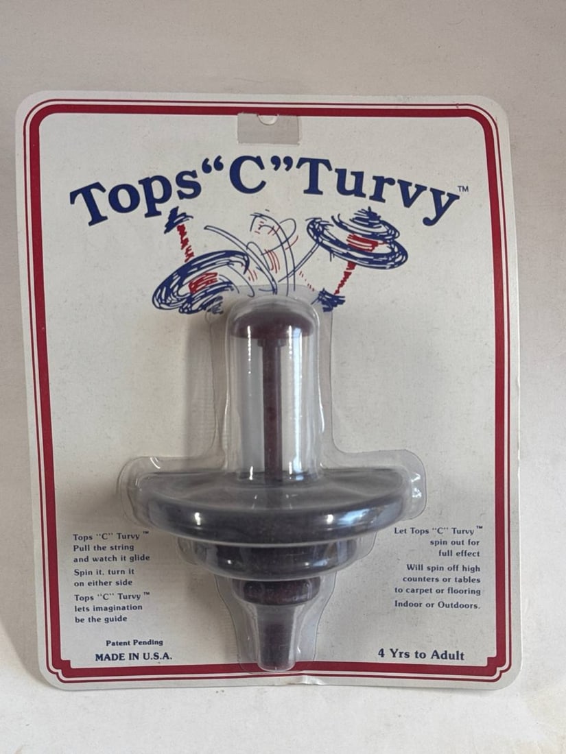 Unopened Tops C Turvy Spin Top 3.5 Inch Plastic Toy Norital International: Unopened Tops C Turvy Spin Top 3.5 Inch Plastic Toy Norital International is a fun, vintage-inspired spinning top sealed in its original packaging. This collectible toy allows you to pull the string a