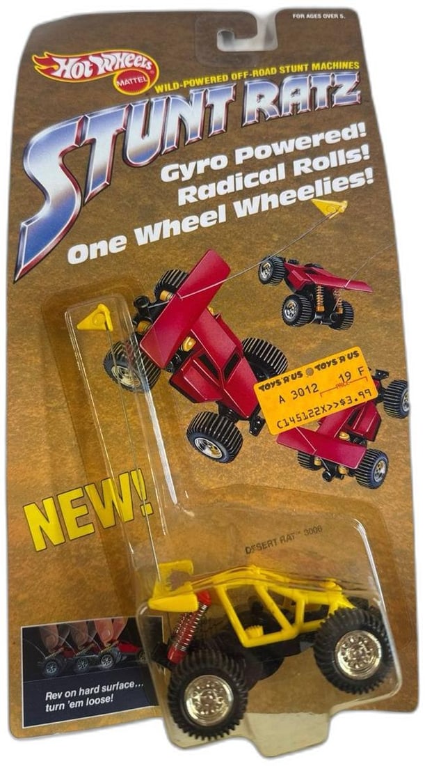 Hot Wheels Stunt Ratz Desert Rat 1986 Yellow Off Road Buggy Gyro Powered Unopened: Hot Wheels Stunt Ratz Desert Rat 1986 Yellow Off Road Buggy Gyro Powered Unopened is a rare and thrilling collectible crafted by Mattel. Its bold design features a gyro-driven mechanism that lets this