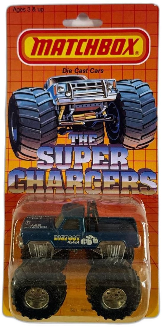 Matchbox The Super Chargers SC1 Bigfoot 4x4 Monster Truck Collectible Toy Unopened: Matchbox SC1 Bigfoot 4x4 is a classic Super Chargers diecast monster truck that remains untouched in its original sealed packaging. This vintage piece showcases rugged construction and iconic branding