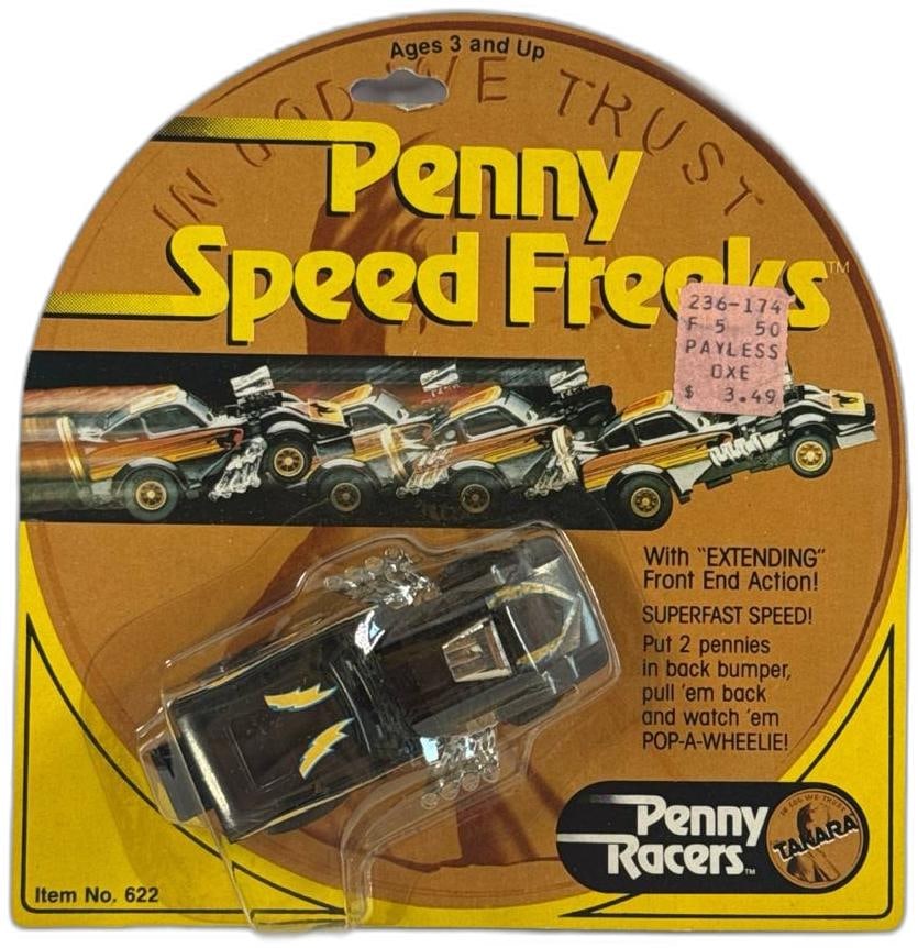 Takara Penny Racers Penny Speed Freeks Black Car 1982 Unopened: Takara Penny Racers Penny Speed Freeks Black Car 1982 Unopened is a retro collectible toy that remains sealed in its original packaging. This piece offers a fascinating glimpse into classic toy engine