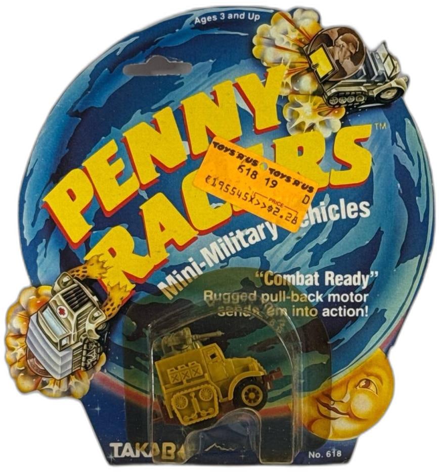Takara Penny Racers No 618 Mini Military Pull Back Combat Ready Unopened: Takara Penny Racers No 618 Mini Military Pull Back Combat Ready Unopened is a rare vintage toy from 1984 that showcases the classic Penny Racers line renowned for its compact design and entertaining p
