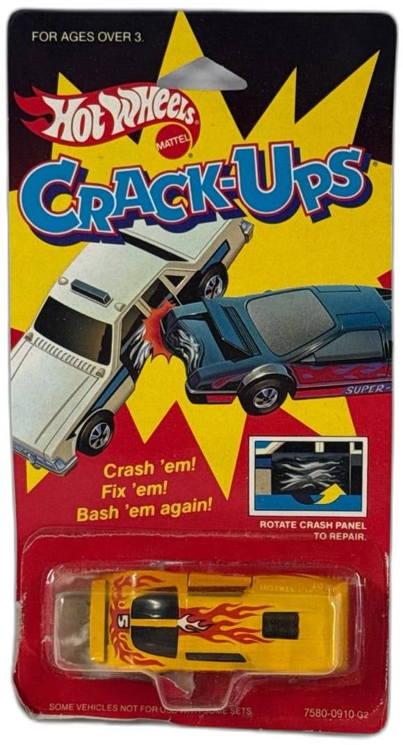 Rare 1985 Hot Wheels Crack Ups Yellow Flames Diecast Car Blister: Rare 1985 Hot Wheels Crack Ups Yellow Flames Diecast Car In Original Blister Featuring The Classic Rotating Crash Panel That Lets You Crash And Restore The Car Multiple Times This Vintage Toy Is A Mus