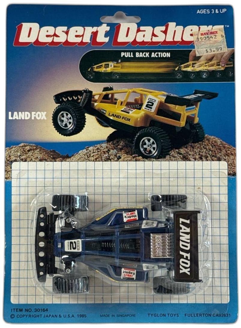 Desert Dasher Land Fox Pull Back Action Vintage Toy Car 1985 Unopened: Desert Dasher Land Fox Pull Back Action Vintage Toy Car 1985 Unopened. This is a highly sought after collectible from Tylon Toys, featuring the original sealed blister packaging that has remained unop