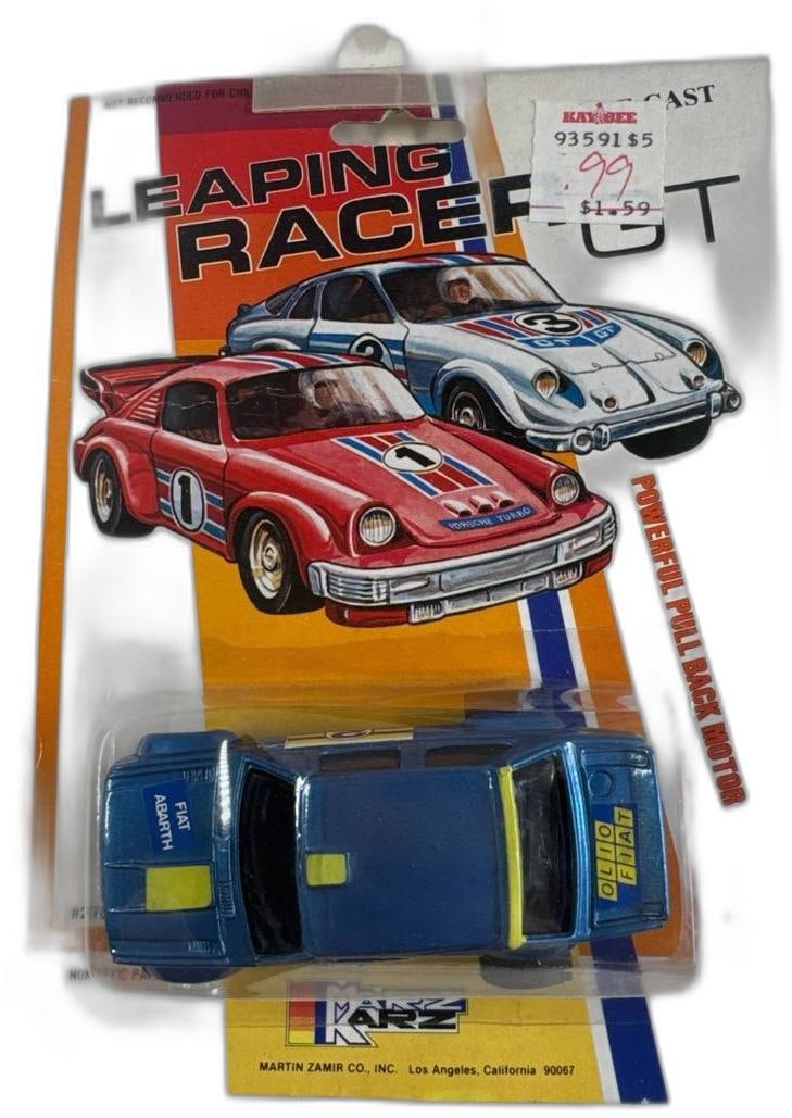 Leaping Racer Gt Fiat Abarth 131 Rally Pull Back Diecast Toy Car 1 50 Scale Unopened: Leaping Racer Gt Fiat Abarth 131 Rally Pull Back Diecast Toy Car 1 50 Scale Unopened. This vintage collectible from Martin Zamir Co is presented on its original blister card packaging, never removed o