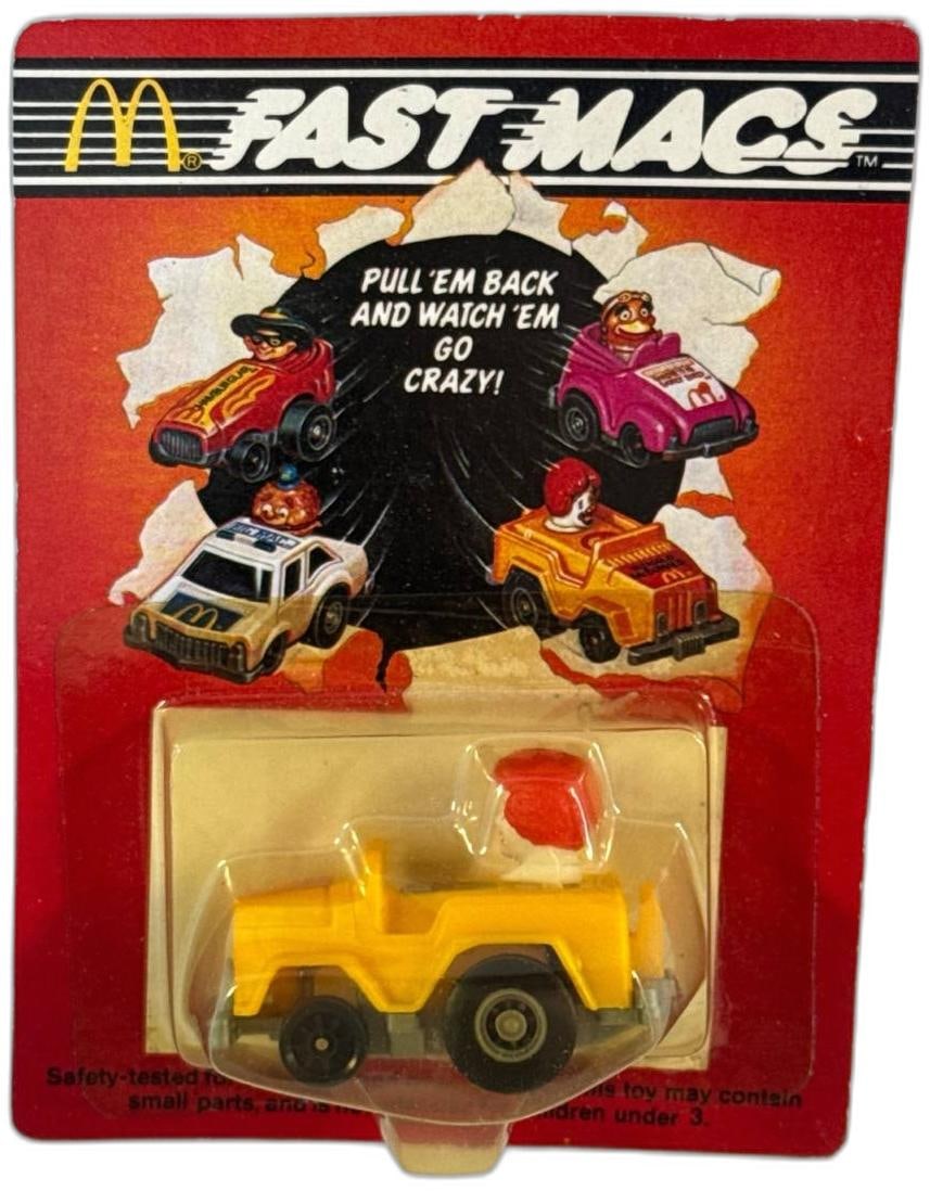 1985 McDonalds Fast Macs Ronald McDonald Runabout Pull Back Car Unopened: 1985 McDonalds Fast Macs Ronald McDonald Runabout Pull Back Car Unopened is a classic piece of McDonalds history that embodies the fun and creativity of mid 1980s promotional toys. This collectible re