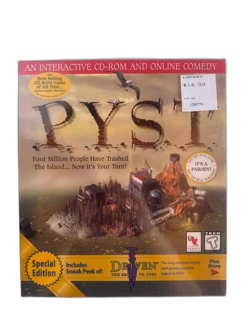 Pyst Special Ed Sealed PC CD Rom Game John Goodman Comedy Parody Driven Software: Experience this comedic parody of the best selling puzzle adventure as you explore PYST Island. Released in 1997 by Parroty Interactive, it features hilarious scenarios, a cameo by John Goodman, and s