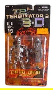 Terminator 2 Techno-Punch Action Figure 1997 Kenner New in Package: Terminator 2 Techno-Punch Action Figure by Kenner, released in 1997. This collectible features the iconic endoskeleton character from the classic film with "Super Smashing Action." Packaged in its ori