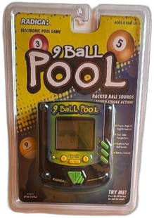 Radica 9 Ball Pool Electronic Game New Sealed 1990s Vintage: Radica 9 Ball Pool Electronic Game, a handheld device featuring classic pool gameplay with electronic sounds and realistic ball movement. New in sealed packaging from the 1990s, it includes features l