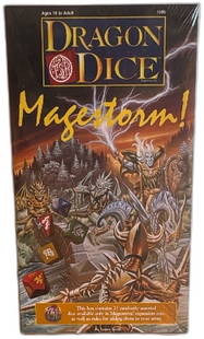 Dragon Dice Magestorm! Expansion Set 1996 Sealed New Condition: Dragon Dice Magestorm! expansion set, produced in 1996 by TSR, Inc., is still sealed and in new condition. This collectible board game expansion is designed for ages 10 and up, featuring 21 custom dic