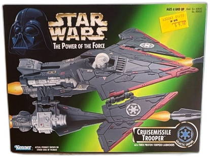 Star Wars Power Of The Force Cruisemissile Trooper 1996 Kenner Boxed: Star Wars The Power of the Force Cruisemissile Trooper, produced by Kenner in 1996. This collectible toy is part of the Galactic Empire series, featuring a detailed design with twin proton torpedo lau