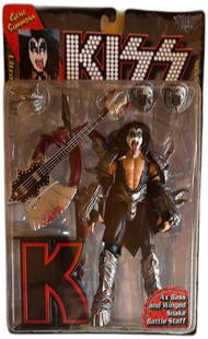McFarlane Toys KISS Gene Simmons Ultra Action Figure 1997 Ax Bass Snake Staff: KISS Gene Simmons Ultra Action Figure by McFarlane Toys, released 1997, features authentic Demon stage outfit, Ax Bass, and Winged Snake Battle Staff. Collectible figure based on Gene Simmons' iconic