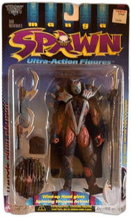 1997 McFarlane Toys Manga Ninja Spawn Ultra Action Figure Series 8 MOC: 1997 Manga Ninja Spawn Ultra Action Figure by McFarlane Toys from Spawn Series 8, factory sealed and mint on card. Features intricate sculpt with brown, red, and silver paint, signature mask design, a