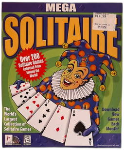 Mega Solitaire PC CD-ROM 1998 Boxed Windows 95 Game Over 200 Card Games Palladiu: Mega Solitaire PC CD-ROM 1998 game for Windows 95, by Palladium Interactive. Features over 200 solitaire games collected globally, including Klondike and unique variations. Original big box includes v