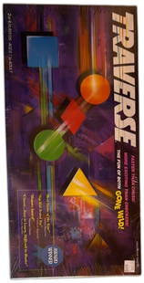 Traverse Strategy Board Game 1992 Educational Insights New Sealed Award Winner: Traverse Board Game by Educational Insights 1992, new and factory sealed. Includes gameboard, 32 wooden playing pieces in four shapes and colors, and game rules. Marketed as faster than chess and more