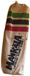 1985 Omega Import Mankala African Stone Game Vintage Wooden Board Complete: Vintage Omega Import Inc. Mankala African Stone Game set with wood board, stones, instructions, and original drawstring bag. This classic strategy board game is known for its popularity across Africa