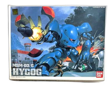 Bandai 1989 Gundam MSM-03C Hygogg Model Kit Vintage Japanese Robot Unopened: Vintage Bandai 1989 Gundam MSM-03C Hygogg model kit, classic collectible plastic robot figure from Japan. Features original illustrated box showing the blue Hygogg mobile suit in battle, popular among