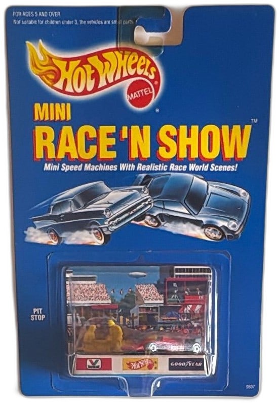 Hot Wheels Mini Race N Show Pit Stop 9807 1989 Mattel Diecast Car Playset Sealed: Vintage 1989 Hot Wheels Mini Race N Show Pit Stop 9807 by Mattel, collectible diecast car playset. Features pit stop scene with detailed accessories and a removable automotive background display. Offi