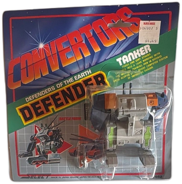 Convertors Defender Tanker Robot Figure 1980s Select Japan MOC Vintage Toy: Vintage Convertors Defender Tanker robot action figure, 1980s Select Japan, mint on card. Features the Tanker robot that transforms from robot to tank, complete with original packaging and instruction