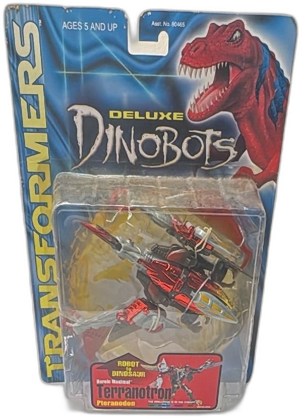 Transformers Dinobots Deluxe Terranotron Heroic Maximal Pteranodon Hasbro 2000: Transformers Dinobots Deluxe Terranotron Heroic Maximal Pteranodon toy by Hasbro, released in 2000. Collectible vintage action figure, new on card. Featuring metallic red, gray, and gold coloring, it
