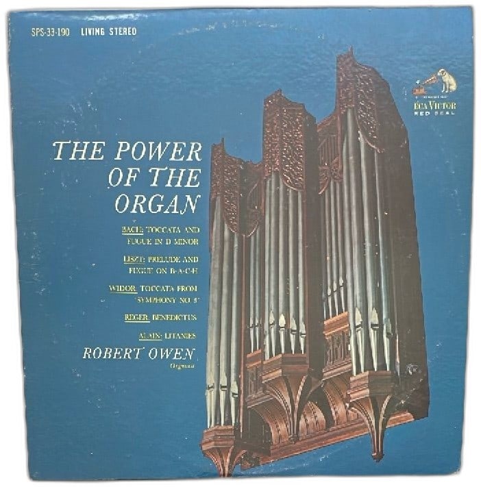 RCA Victor Power Of The Organ Robert Owen Living Stereo Vinyl LP SFS 33-190: RCA Victor Living Stereo vinyl LP The Power of the Organ featuring organist Robert Owen. Includes pieces by Bach, Liszt, Widor, Bizet, and Reger. Classic red seal label, SFS-33-190. The cover shows so