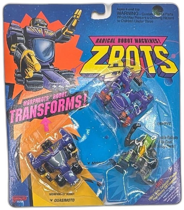 1993 Galoob Z-Bots Morphbots Robot 3 Pack Quasimoto Misquanoid Grippet MOC: Vintage 1993 Galoob Z-Bots Morphbots Robot 3 Pack featuring Quasimoto, Misquanoid, and Grippet, factory sealed MOC. Features transforming robot action figures in original bright multi-color blister pa