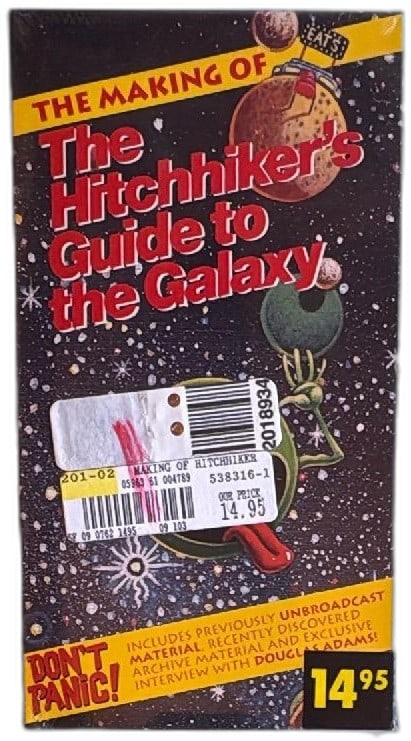 The Making Of Hitchhikers Guide To The Galaxy VHS 1992 BBC Fox Video Sealed: The Making Of The Hitchhiker’s Guide To The Galaxy VHS tape, BBC Video 1992, distributed by Fox Video. Factory sealed collectible VHS featuring behind-the-scenes content from Douglas Adams sci-fi cl