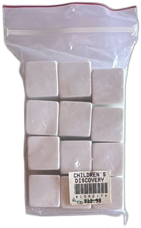 Childrens Discovery White Marble Blank Cubes Set of 12 For Crafts or Education: Childrens Discovery white marble blank cubes set of 12, ideal for educational activities, craft projects, or STEM learning. Made from solid white stone, each cube is smooth with a slightly glossy fini