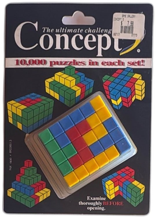 Concept 5 The Ultimate Challenge 10000 Puzzles Vintage Brain Teaser New Sealed: Concept 5 The Ultimate Challenge puzzle game new on card, vintage rare 1990s logic puzzle. Contains 12 colorful interlocking plastic pieces (red, blue, yellow, green) that form thousands of 2D and 3D