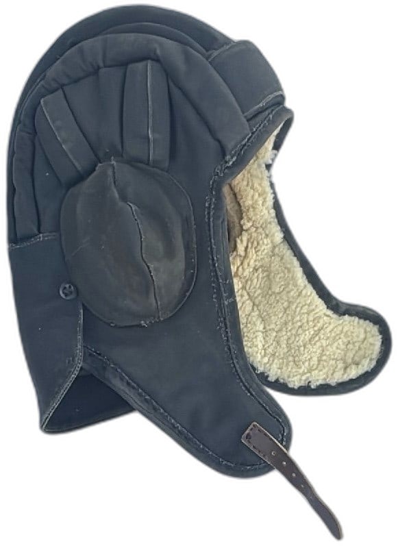 Soviet Russian Air Force Winter Flight Helmet Ushanka 1969 Black Sheepskin Liner (1 of 16)