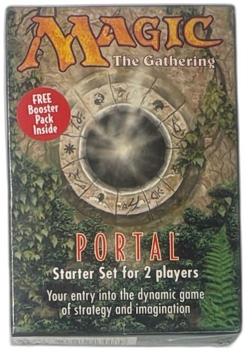 Magic The Gathering Portal Starter Set Sealed 1997 2 Player Decks Wizards: Magic The Gathering Portal Starter Set sealed from 1997, Wizards of the Coast, collectible starter box for two players. Includes two 35-card preconstructed decks, two playmats, play guide, rulebook, a