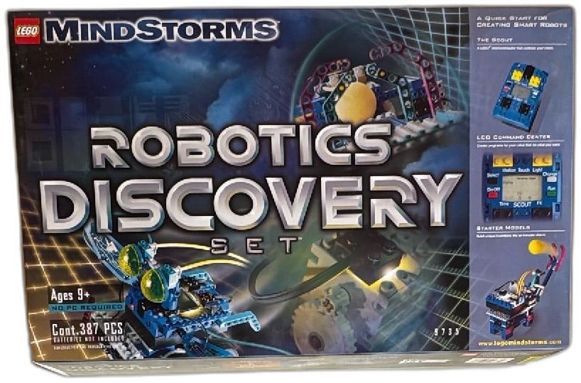 Lego Mindstorms Robotics Discovery Set 9735 New Sealed 387 Pcs 1999 Vintage: Lego Mindstorms Robotics Discovery Set 9735, vintage 1999, new sealed box. Includes 387 pieces: motors, sensors, Scout microcomputer, and instructions. Features built-in light sensor, two touch