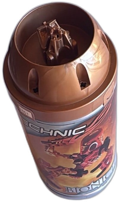 Lego Bionicle Toa Mata Pohatu 8531 Canister 2001 Technic Brown Mask: Lego Bionicle Toa Mata Pohatu 8531 collectible canister from 2001, featuring the original Technic design. Includes the distinct brown mask attached to the lid, iconic artwork, and vintage Lego brandin