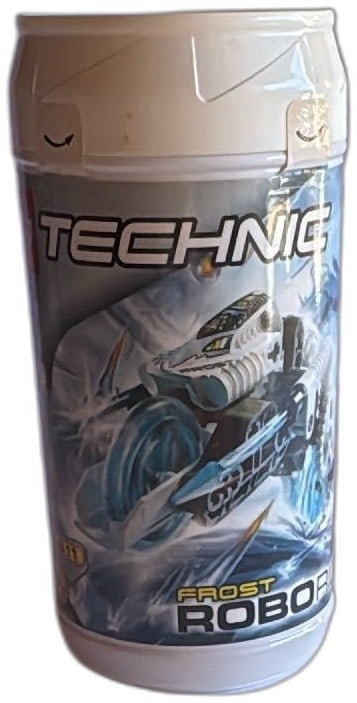 LEGO Technic RoboRiders Frost 8511 Canister 2000 Vintage Collectible: LEGO Technic RoboRiders Frost 8511 canister, vintage 2000 set collectible. Features original cylindrical plastic container with Frost RoboRider artwork and LEGO branding. Suitable for ages 7 and up, m