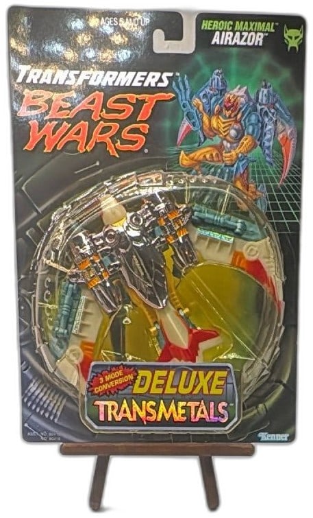 Transformers Beast Wars Deluxe Transmetals Airazor Kenner 1997 Sealed MOC: Transformers Beast Wars Deluxe Transmetals Airazor by Kenner 1997 sealed on card. Vintage collectible action figure, features 3 mode conversion: robot, animal, and vehicle. Bright chrome finish and in