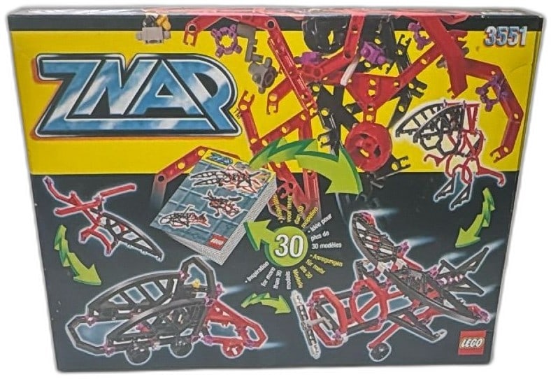 LEGO ZNAP 3551 Construction Set 1998 Complete Box Vintage Building Toy: Vintage LEGO ZNAP 3551 Construction Set from 1998, factory-sealed in original box. Features versatile pieces to build over 30 unique models, including vehicles, creatures, and mechanical structures. I