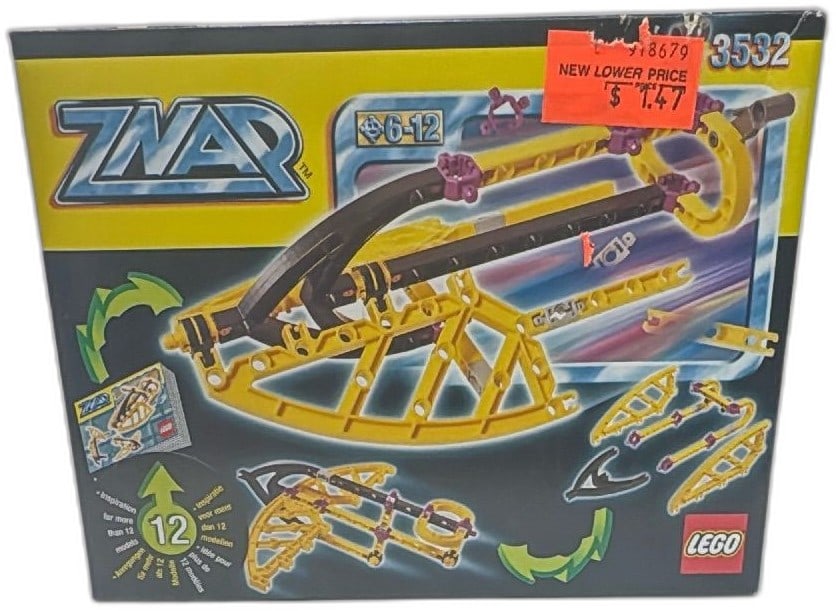 LEGO ZNAP 3532 Construction Set 1998 Sealed Box Building Toy Ages 6-12: Vintage LEGO ZNAP 3532 construction set from 1998 in sealed box. Unique building toy for ages 6-12, features interlocking yellow, black, and purple parts to create more than 12 different models. The s