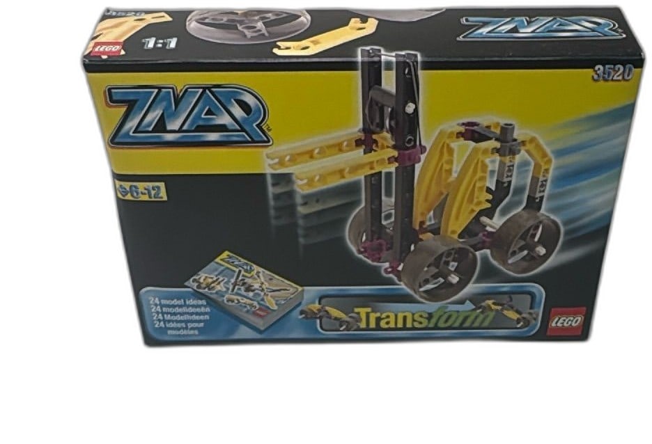 Lego Znap 3520 Transform Building Set 1999 Complete Sealed Box Vintage: Vintage Lego Znap 3520 Transform Building Set from 1999, complete and sealed in original box. Features signature yellow, black, and purple technic-style elements to build multiple vehicle models, inte